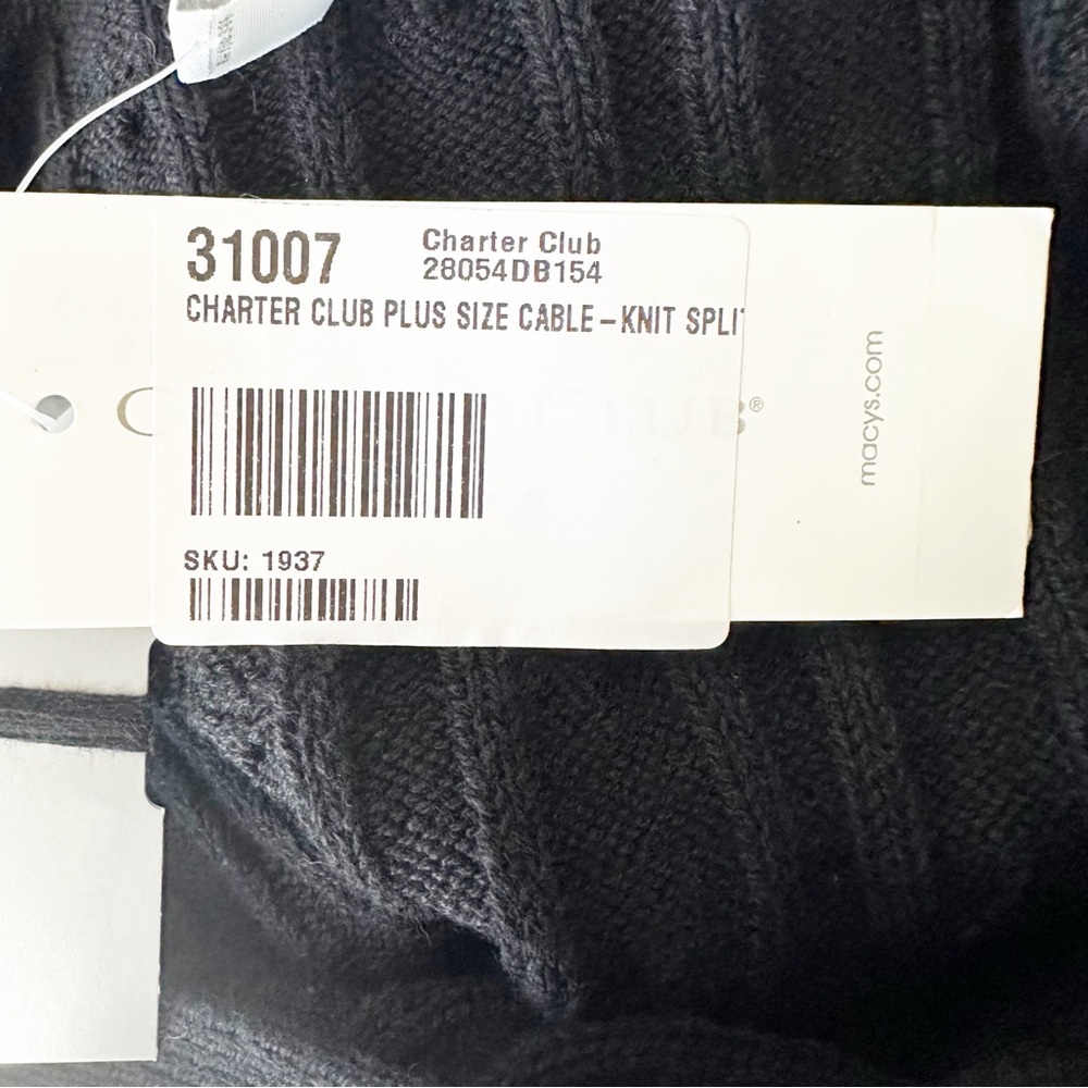 Charter Club Black Cable Knit Sweater Size 1X Casual Classic Winter Preppy NEW - Picture 10 of 10